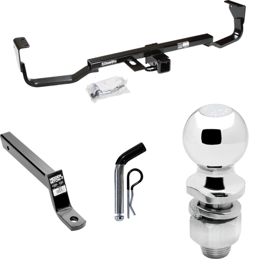 Fits 2007-2009 Hyundai Santa Fe Trailer Hitch Tow PKG w/ Extended 16" Long Ball Mount w/ 4" Drop + Pin/Clip + 2" Ball By Draw-Tite