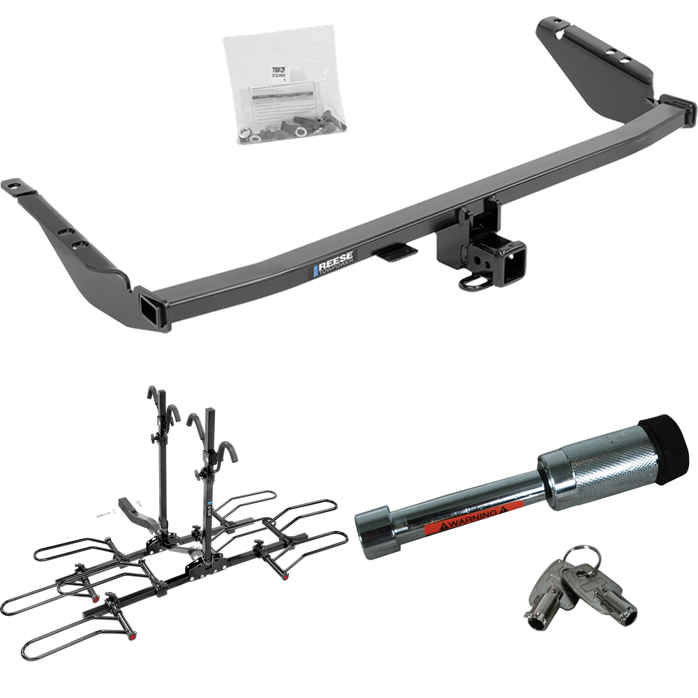 Fits 2015-2020 Toyota Sienna Trailer Hitch Tow PKG w/ 4 Bike Plaform Style Carrier Rack + Hitch Lock (Excludes: SE Models) By Reese Towpower