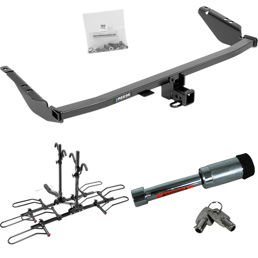 Fits 2015-2020 Toyota Sienna Trailer Hitch Tow PKG w/ 4 Bike Plaform Style Carrier Rack + Hitch Lock (Excludes: SE Models) By Reese Towpower