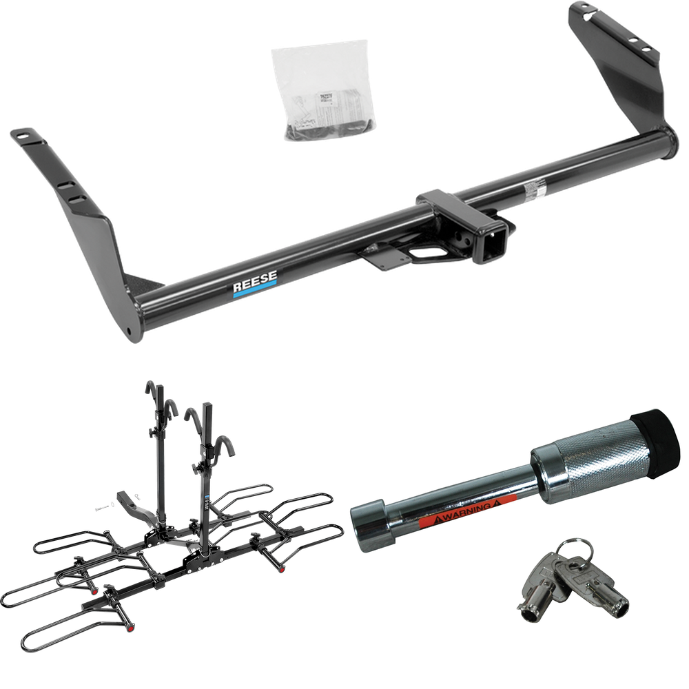 Fits 2015-2020 Toyota Sienna Trailer Hitch Tow PKG w/ 4 Bike Plaform Style Carrier Rack + Hitch Lock (Excludes: SE Models) By Reese Towpower