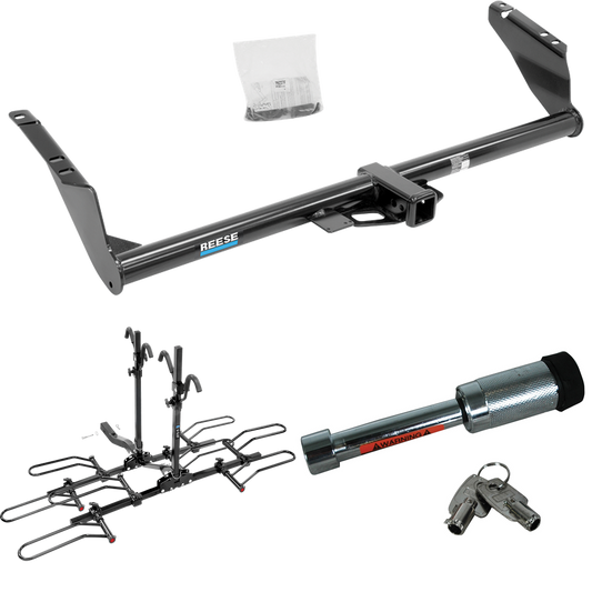 Fits 2015-2020 Toyota Sienna Trailer Hitch Tow PKG w/ 4 Bike Plaform Style Carrier Rack + Hitch Lock (Excludes: SE Models) By Reese Towpower