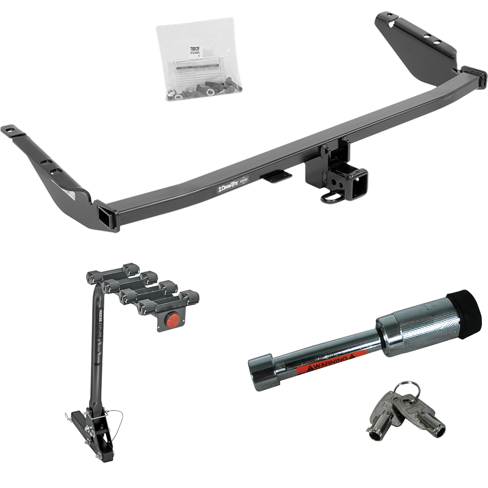 Fits 2015-2020 Toyota Sienna Trailer Hitch Tow PKG w/ 4 Bike Carrier Rack + Hitch Lock (Excludes: SE Models) By Draw-Tite