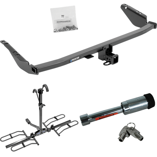 Fits 2011-2014 Toyota Sienna Trailer Hitch Tow PKG w/ 2 Bike Plaform Style Carrier Rack + Hitch Lock By Reese Towpower