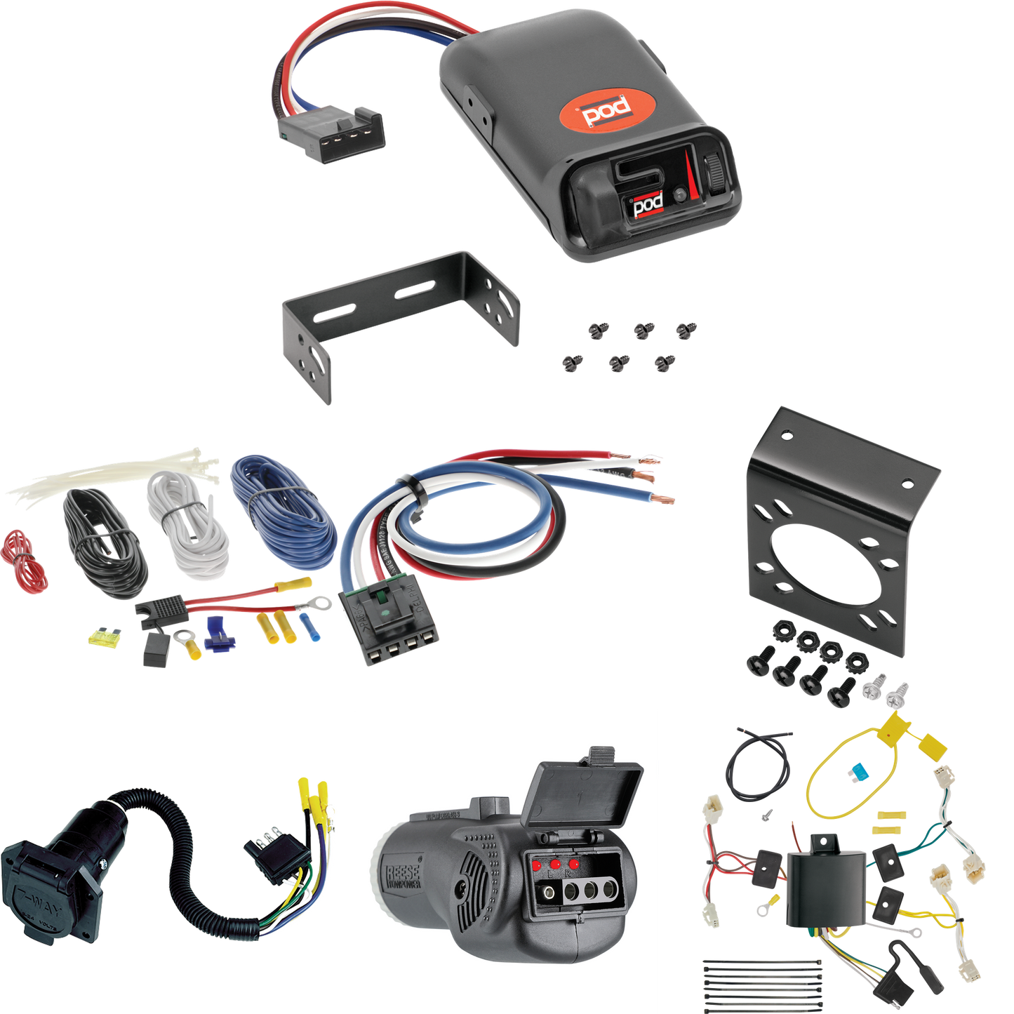 Fits 2015-2020 Toyota Sienna 7-Way RV Wiring + Pro Series POD Brake Control + Generic BC Wiring Adapter + 2 in 1 Tester & 7-Way to 4-Way Adapter (Excludes: SE Models) By Tekonsha