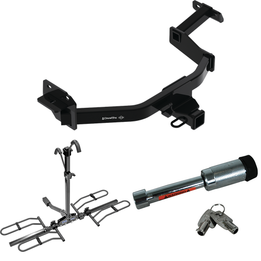 Fits 2021-2023 Hyundai Santa Fe Trailer Hitch Tow PKG w/ 2 Bike Plaform Style Carrier Rack + Hitch Lock By Draw-Tite