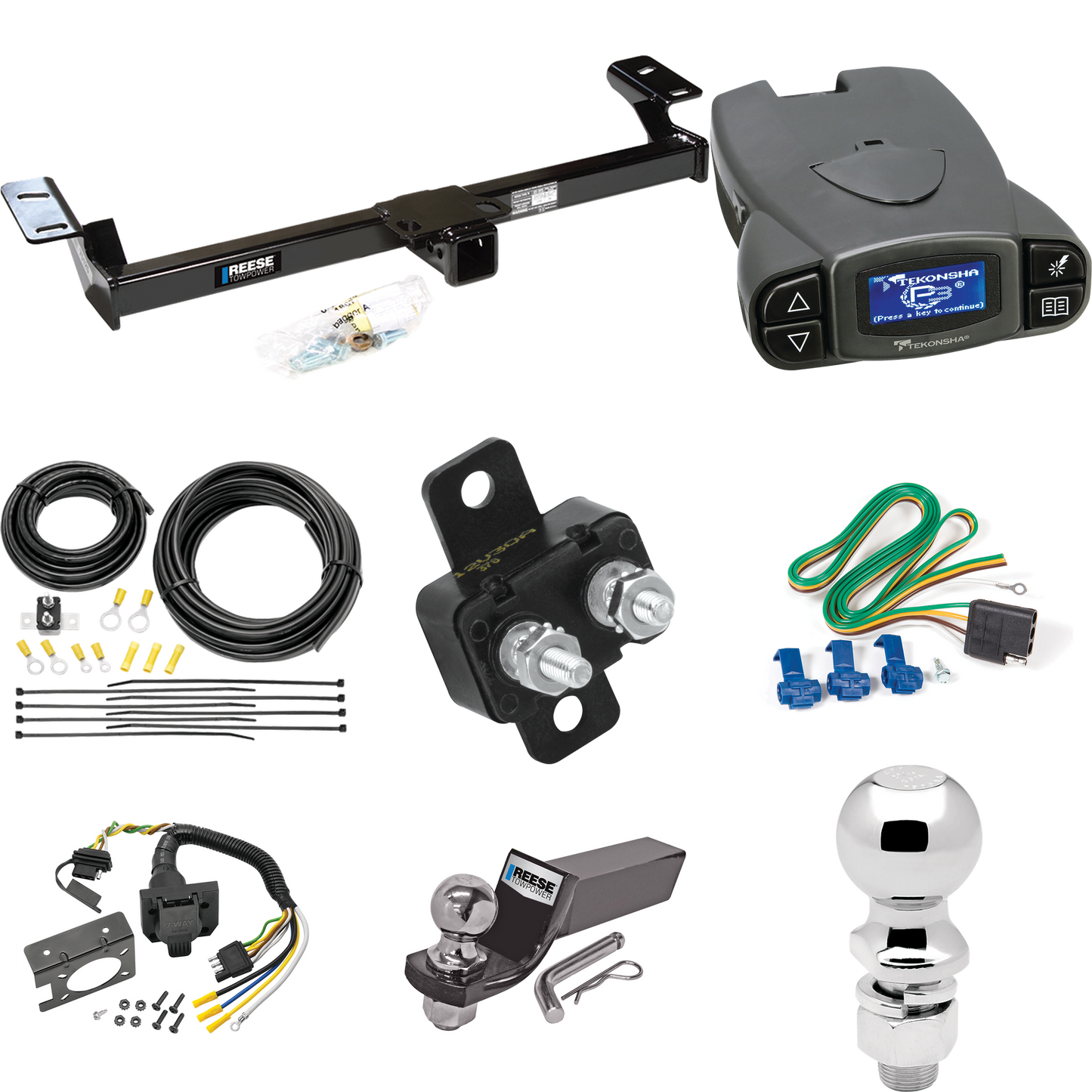 Fits 1996-2000 Toyota RAV4 Trailer Hitch Tow PKG w/ Tekonsha Prodigy P3 Brake Control + 7-Way RV Wiring + 2" & 2-5/16" Ball & Drop Mount By Reese Towpower