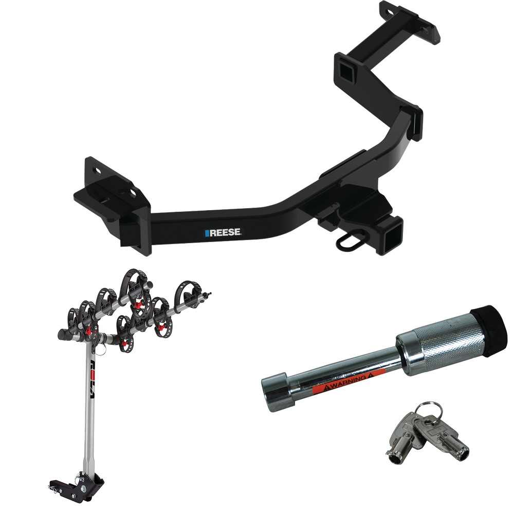 Fits 2021-2023 Hyundai Santa Fe Trailer Hitch Tow PKG w/ 4 Bike Carrier Rack + Hitch Lock By Reese Towpower