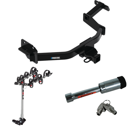 Fits 2021-2023 Hyundai Santa Fe Trailer Hitch Tow PKG w/ 4 Bike Carrier Rack + Hitch Lock By Reese Towpower