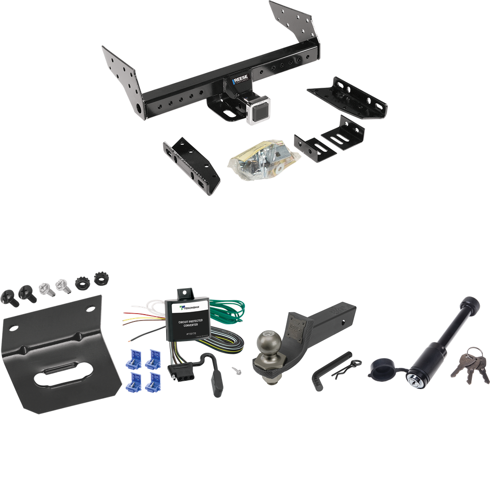 Fits 1988-1994 Nissan D21 Trailer Hitch Tow PKG w/ 4-Flat Wiring + Interlock Tactical Starter Kit w/ 2" Drop & 2" Ball + Tactical Dogbone Lock + Wiring Bracket By Reese Towpower