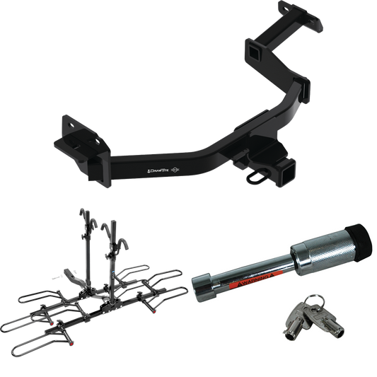 Fits 2021-2023 Hyundai Santa Fe Trailer Hitch Tow PKG w/ 4 Bike Plaform Style Carrier Rack + Hitch Lock By Draw-Tite