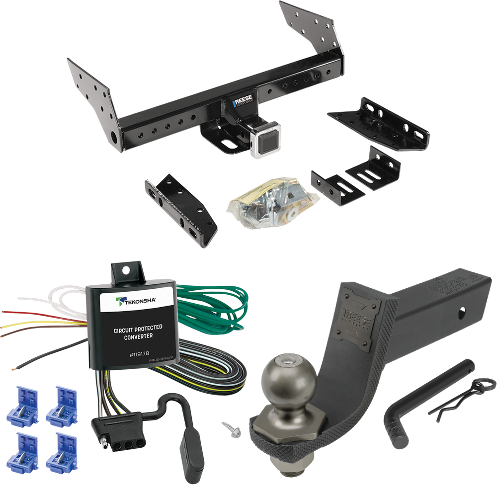 Fits 1986-1987 Nissan D21 Trailer Hitch Tow PKG w/ 4-Flat Wiring + Interlock Tactical Starter Kit w/ 3-1/4" Drop & 2" Ball (For (App. starts 1986-1/2) Models) By Reese Towpower