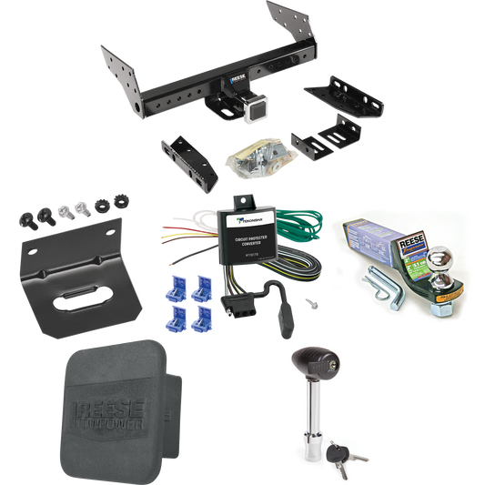 Fits 1990-1993 Mazda B2600 Trailer Hitch Tow PKG w/ 4-Flat Wiring + Starter Kit Ball Mount w/ 2" Drop & 1-7/8" Ball + Wiring Bracket + Hitch Lock + Hitch Cover By Reese Towpower