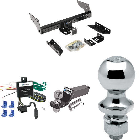 Fits 1986-1987 Nissan D21 Trailer Hitch Tow PKG w/ 4-Flat Wiring + Starter Kit Ball Mount w/ 2" Drop & 2" Ball + 1-7/8" Ball (For (App. starts 1986-1/2) Models) By Reese Towpower