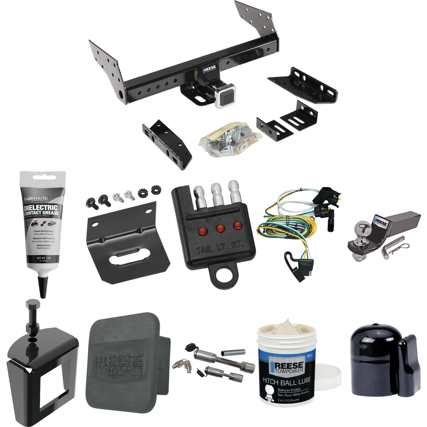 Fits 2000-2003 Ford Ranger Trailer Hitch Tow PKG w/ 4-Flat Wiring + Starter Kit Ball Mount w/ 2" Drop & 2" Ball + 1-7/8" Ball + Wiring Bracket + Dual Hitch & Coupler Locks + Hitch Cover + Wiring Tester + Ball Lube + Electric Grease + Ball Wrench + An