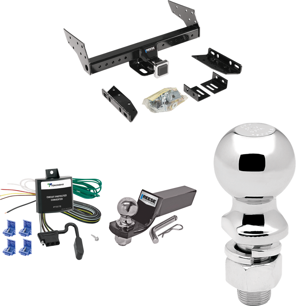 Fits 1984-1996 Jeep Cherokee Trailer Hitch Tow PKG w/ 4-Flat Wiring + Starter Kit Ball Mount w/ 2" Drop & 2" Ball + 2-5/16" Ball By Reese Towpower