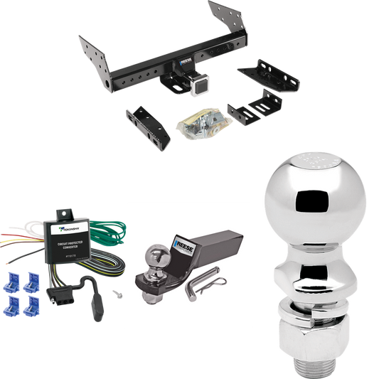 Fits 1984-1996 Jeep Cherokee Trailer Hitch Tow PKG w/ 4-Flat Wiring + Starter Kit Ball Mount w/ 2" Drop & 2" Ball + 2-5/16" Ball By Reese Towpower