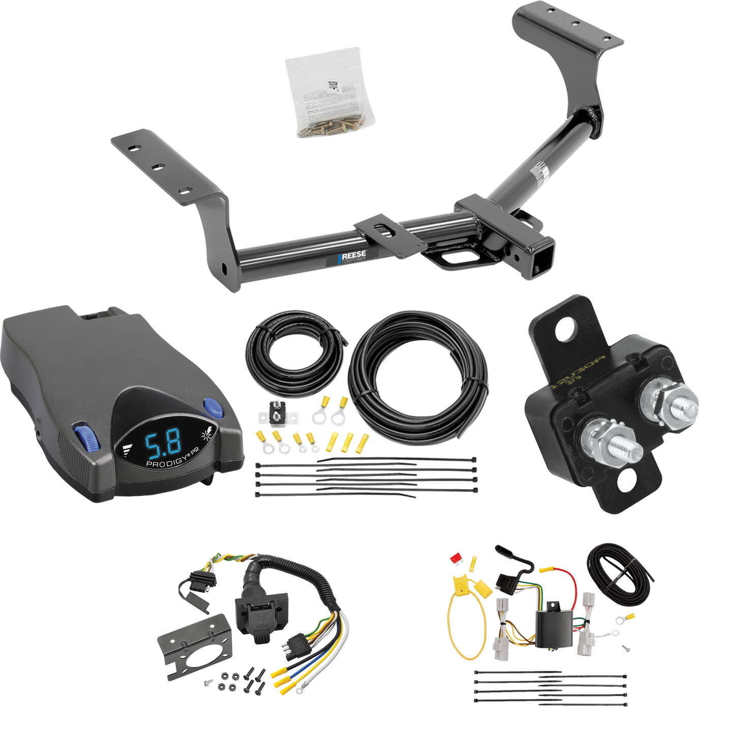 Se adapta al paquete de enganche de remolque Toyota RAV4 2006-2012 con control de freno Tekonsha Prodigy P2 + cableado RV de 7 vías de Reese Towpower