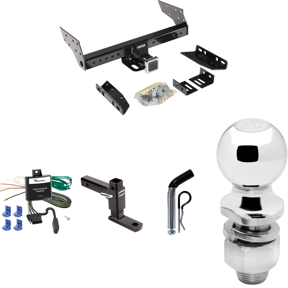 Fits 1984-1996 Jeep Cherokee Trailer Hitch Tow PKG w/ 4-Flat Wiring Harness + Adjustable Drop Rise Ball Mount + Pin/Clip + 2" Ball By Reese Towpower