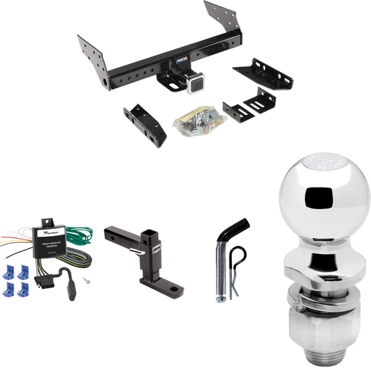 Fits 1984-1996 Jeep Cherokee Trailer Hitch Tow PKG w/ 4-Flat Wiring Harness + Adjustable Drop Rise Ball Mount + Pin/Clip + 2" Ball By Reese Towpower