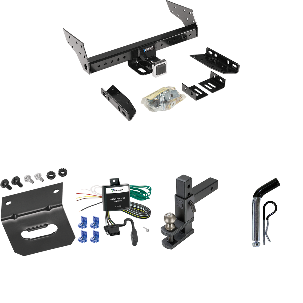 Fits 1990-1993 Mazda B2200 Trailer Hitch Tow PKG w/ 4-Flat Wiring Harness + Adjustable Drop Rise Clevis Hitch Ball Mount w/ 2" Ball + Pin/Clip + Wiring Bracket By Reese Towpower