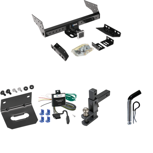 Se adapta al paquete de enganche de remolque Mazda B2200 1990-1993 con arnés de cableado de 4 planos + soporte de bola de enganche de elevación ajustable con bola de 2" + pasador/clip + soporte de cableado de Reese Towpower