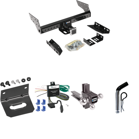 Fits 1990-1993 Mazda B2200 Trailer Hitch Tow PKG w/ 4-Flat Wiring Harness + Adjustable Drop Rise Triple Ball Ball Mount 1-7/8" & 2" & 2-5/16" Trailer Balls + Pin/Clip + Wiring Bracket By Reese Towpower