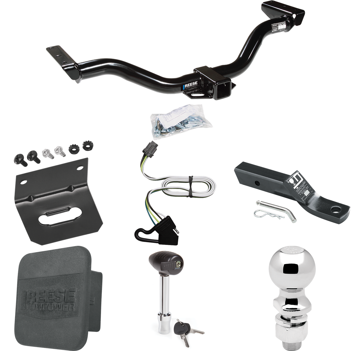 Fits 2000-2004 Nissan Xterra Trailer Hitch Tow PKG w/ 4-Flat Wiring + Ball Mount w/ 2" Drop + 2-5/16" Ball + Wiring Bracket + Hitch Lock + Hitch Cover (For w/Factory Tow Package Models) By Reese Towpower