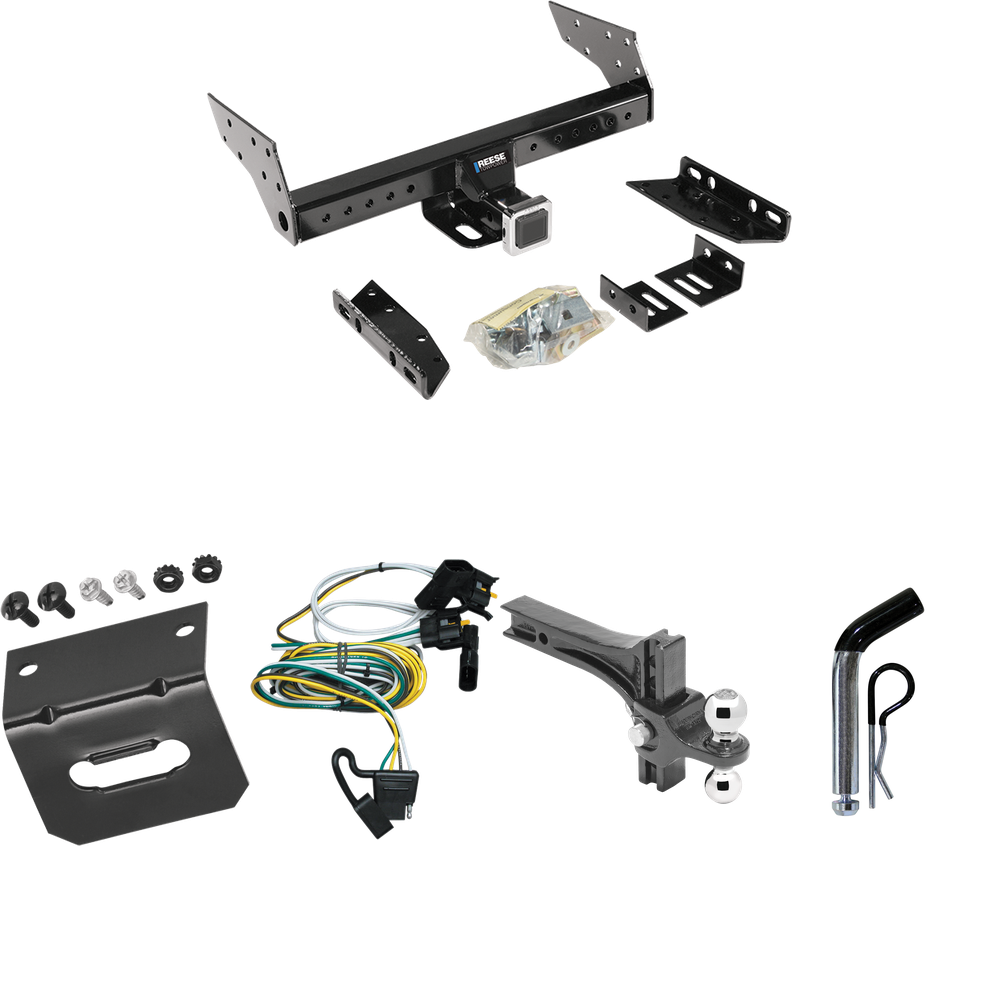 Fits 1997-1997 Ford Aerostar Trailer Hitch Tow PKG w/ 4-Flat Wiring Harness + Dual Adjustable Drop Rise Ball Ball Mount 2" & 2-5/16" Trailer Balls + Pin/Clip + Wiring Bracket (For Extended Body Models) By Reese Towpower