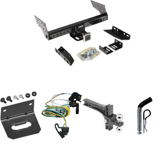 Fits 1997-1997 Ford Aerostar Trailer Hitch Tow PKG w/ 4-Flat Wiring Harness + Dual Adjustable Drop Rise Ball Ball Mount 2" & 2-5/16" Trailer Balls + Pin/Clip + Wiring Bracket (For Extended Body Models) By Reese Towpower