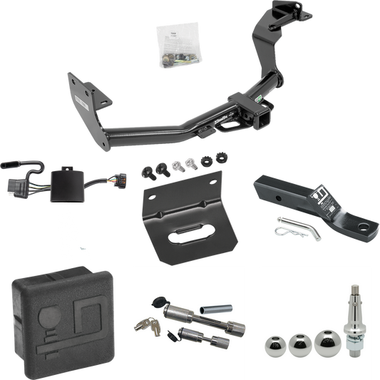 Fits 2019-2020 Hyundai Santa Fe Trailer Hitch Tow PKG w/ 4-Flat Wiring + Ball Mount w/ 2" Drop + Interchangeable Ball 1-7/8" & 2" & 2-5/16" + Wiring Bracket + Dual Hitch & Coupler Locks + Hitch Cover By Draw-Tite