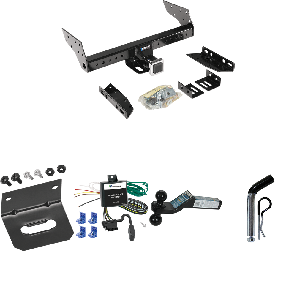 Fits 1990-1993 Mazda B2200 Trailer Hitch Tow PKG w/ 4-Flat Wiring Harness + Dual Ball Ball Mount 2" & 2-5/16" Trailer Balls + Pin/Clip +  Wiring Bracket By Reese Towpower