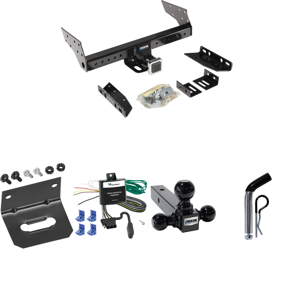 Fits 1990-1993 Mazda B2600 Trailer Hitch Tow PKG w/ 4-Flat Wiring Harness + Triple Ball Ball Mount 1-7/8" & 2" & 2-5/16" Trailer Balls + Pin/Clip + Wiring Bracket By Reese Towpower