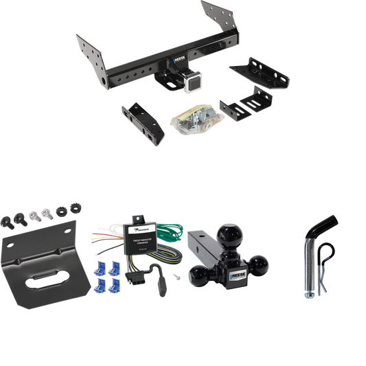 Fits 1990-1993 Mazda B2600 Trailer Hitch Tow PKG w/ 4-Flat Wiring Harness + Triple Ball Ball Mount 1-7/8" & 2" & 2-5/16" Trailer Balls + Pin/Clip + Wiring Bracket By Reese Towpower