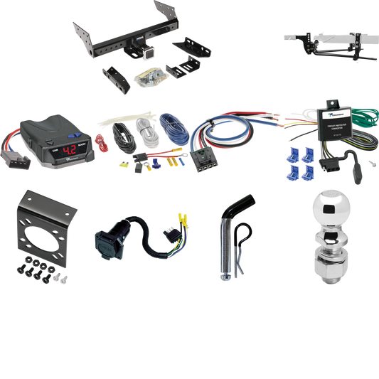 Fits 1986-1996 Ford Aerostar Trailer Hitch Tow PKG w/ 6K Round Bar Weight Distribution Hitch w/ 2-5/16" Ball + 2" Ball + Pin/Clip + Tekonsha BRAKE-EVN Brake Control + Generic BC Wiring Adapter + 7-Way RV Wiring (For Extended Body Models) By Reese Tow