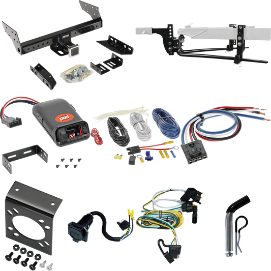 Fits 2000-2003 Ford Ranger Trailer Hitch Tow PKG w/ 6K Round Bar Weight Distribution Hitch w/ 2-5/16" Ball + Pin/Clip + Pro Series POD Brake Control + Generic BC Wiring Adapter + 7-Way RV Wiring (Excludes: Flareside or w/Rear Fascia Models) By Reese