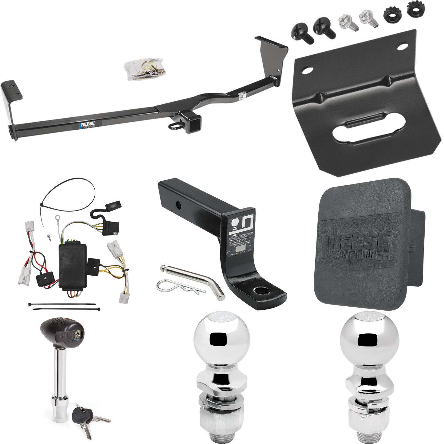 Fits 2010-2012 Hyundai Santa Fe Trailer Hitch Tow PKG w/ 4-Flat Wiring + Ball Mount w/ 4" Drop + 2" Ball + 2-5/16" Ball + Wiring Bracket + Hitch Lock + Hitch Cover By Reese Towpower