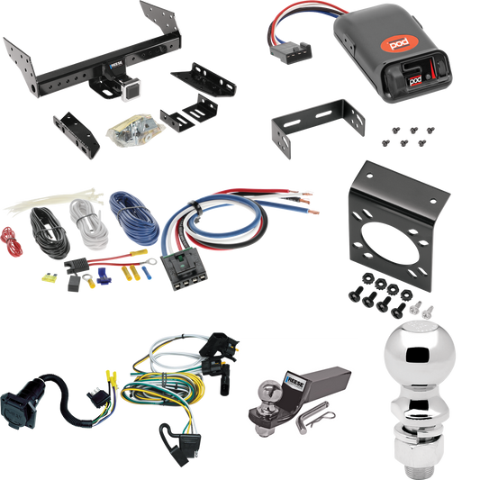 Fits 1997-1997 Ford Aerostar Trailer Hitch Tow PKG w/ Pro Series POD Brake Control + Generic BC Wiring Adapter + 7-Way RV Wiring + 2" & 2-5/16" Ball & Drop Mount (For Extended Body Models) By Reese Towpower