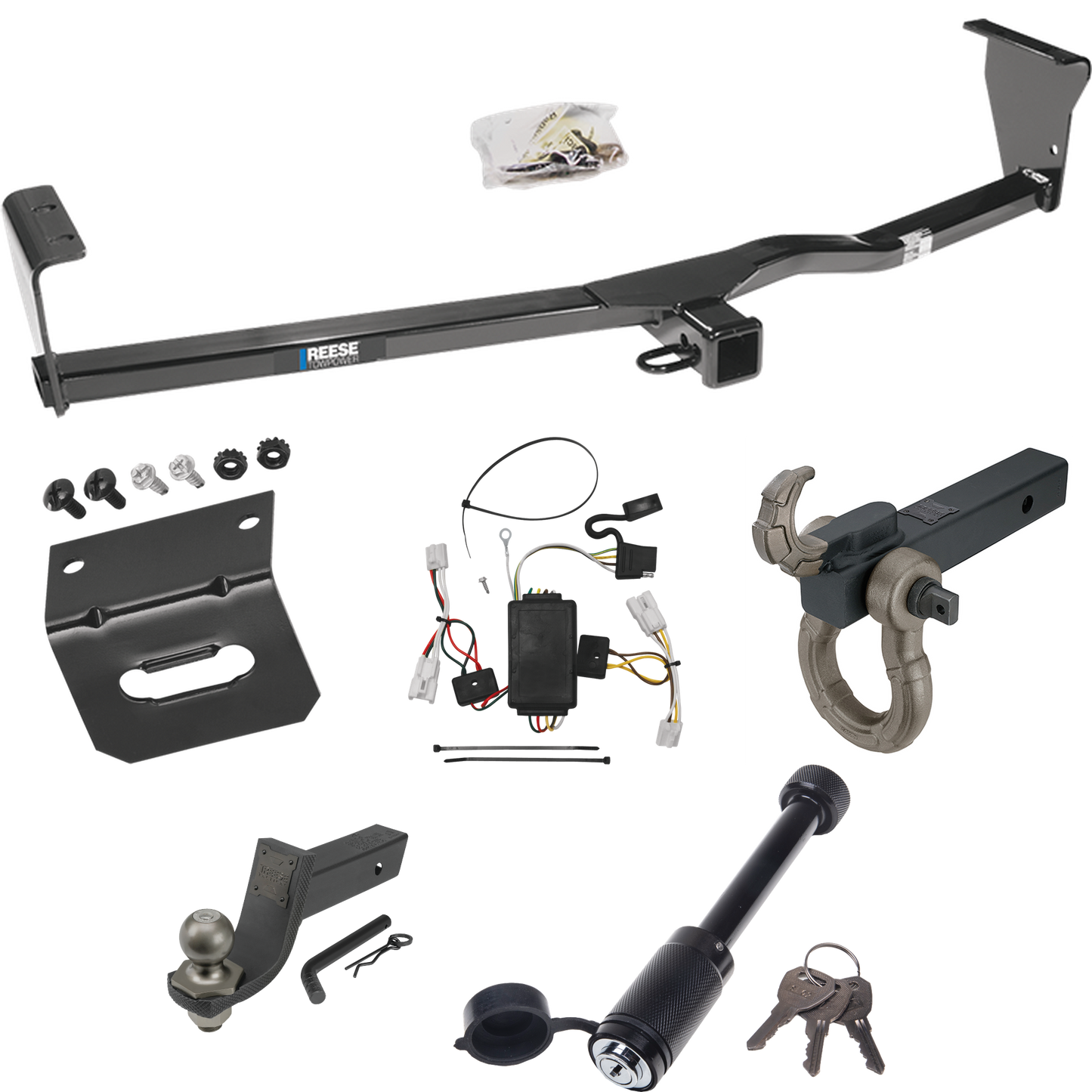 Fits 2010-2012 Hyundai Santa Fe Trailer Hitch Tow PKG w/ 4-Flat Wiring + Interlock Tactical Starter Kit w/ 3-1/4" Drop & 2" Ball + Tactical Hook & Shackle Mount + Tactical Dogbone Lock + Wiring Bracket By Reese Towpower