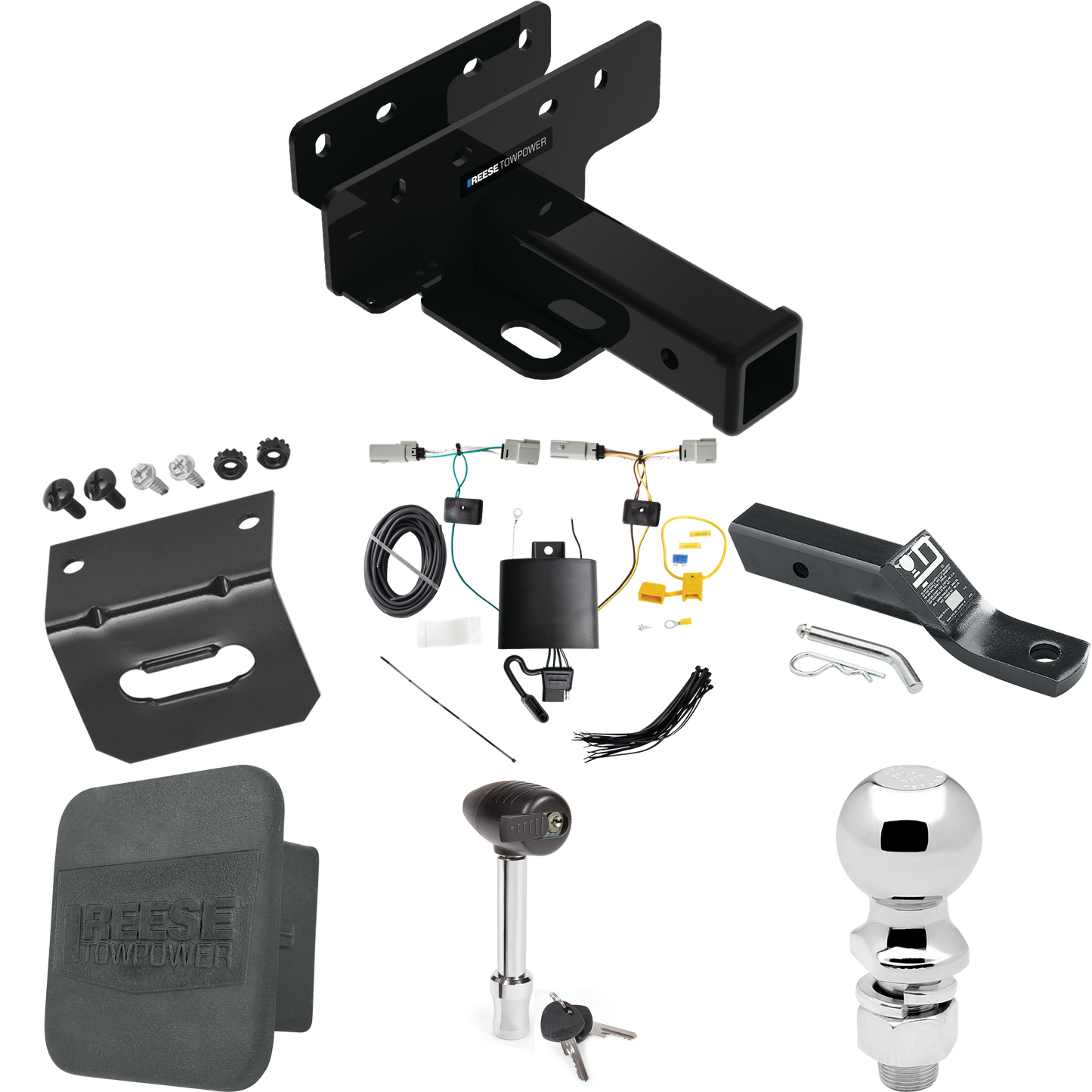 Fits 2021-2023 Ford Bronco Trailer Hitch Tow PKG w/ 4-Flat Wiring + Ball Mount w/ 2" Drop + 2-5/16" Ball + Wiring Bracket + Hitch Lock + Hitch Cover (Excludes: w/LED Taillights Models) By Reese Towpower