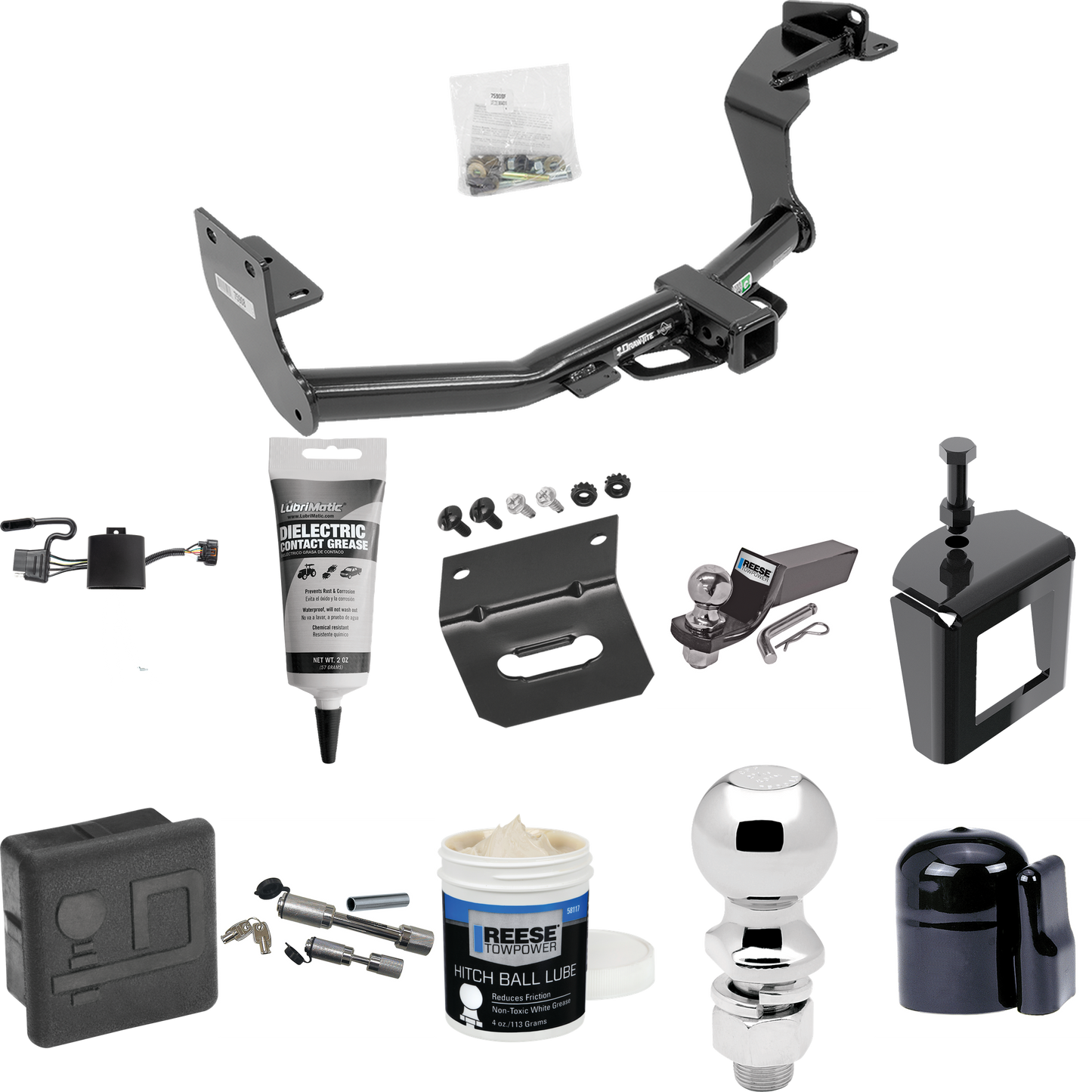 Fits 2019-2020 Hyundai Santa Fe Trailer Hitch Tow PKG w/ 4-Flat Wiring + Starter Kit Ball Mount w/ 2" Drop & 2" Ball + 2-5/16" Ball + Wiring Bracket + Dual Hitch & Coupler Locks + Hitch Cover + Wiring Tester + Ball Lube +Electric Grease + Ball Wrench