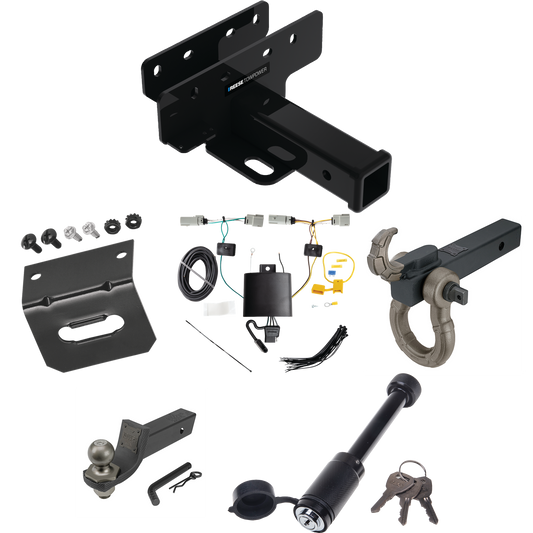 Fits 2021-2023 Ford Bronco Trailer Hitch Tow PKG w/ 4-Flat Wiring + Interlock Tactical Starter Kit w/ 2" Drop & 2" Ball + Tactical Hook & Shackle Mount + Tactical Dogbone Lock + Wiring Bracket (Excludes: w/LED Taillights Models) By Reese Towpower