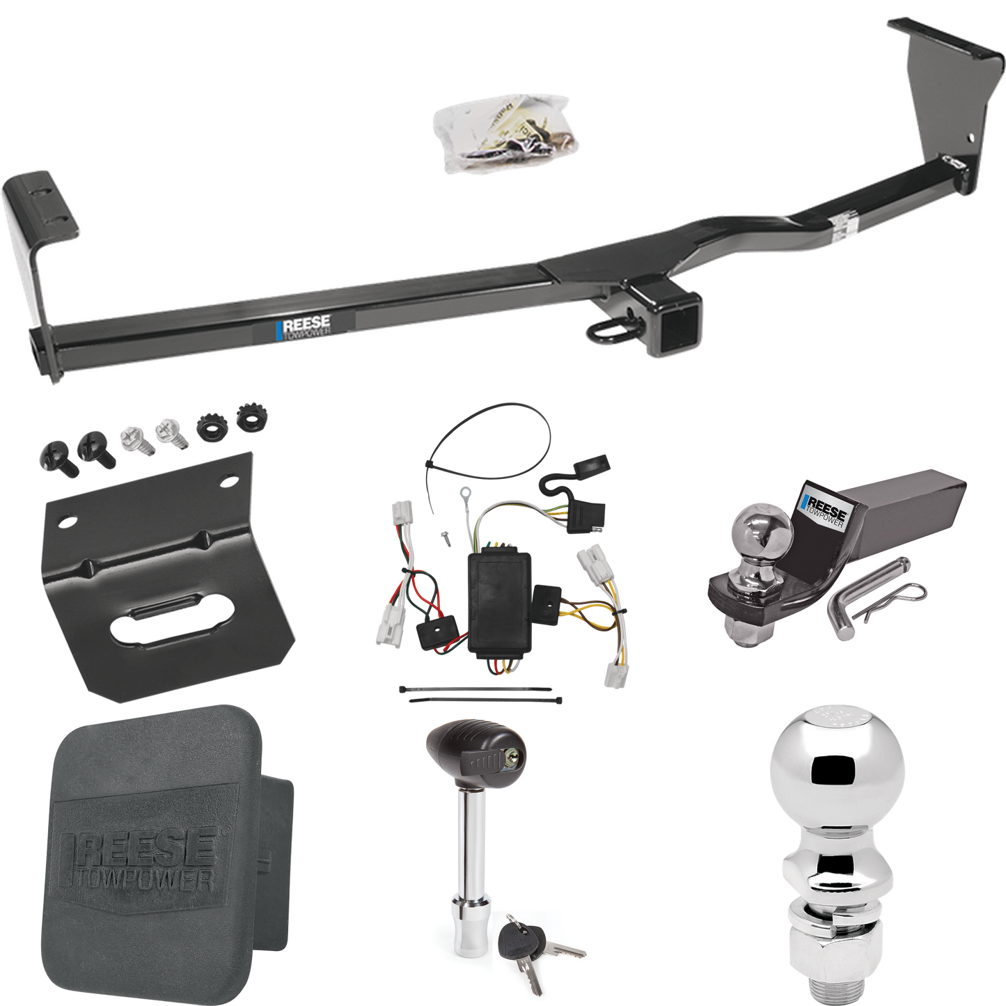 Fits 2010-2012 Hyundai Santa Fe Trailer Hitch Tow PKG w/ 4-Flat Wiring + Starter Kit Ball Mount w/ 2" Drop & 2" Ball + 2-5/16" Ball + Wiring Bracket + Hitch Lock + Hitch Cover By Reese Towpower