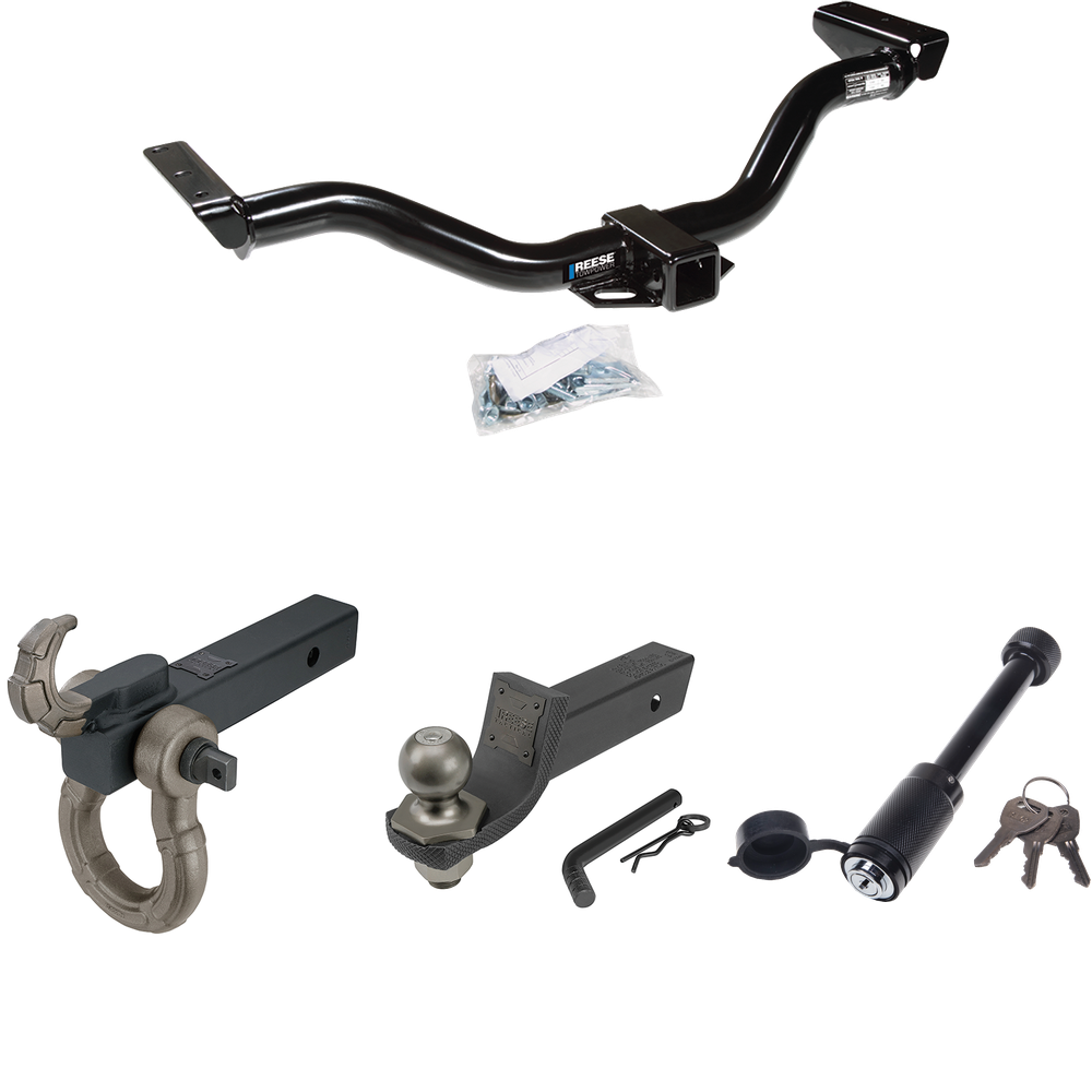 Fits 2000-2004 Nissan Xterra Trailer Hitch Tow PKG + Interlock Tactical Starter Kit w/ 2" Drop & 2" Ball + Tactical Hook & Shackle Mount + Tactical Dogbone Lock (For w/Factory Tow Package Models) By Reese Towpower