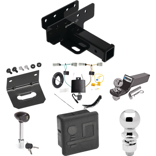 Fits 2021-2023 Ford Bronco Trailer Hitch Tow PKG w/ 4-Flat Wiring + Starter Kit Ball Mount w/ 2" Drop & 2" Ball + 2-5/16" Ball + Wiring Bracket + Hitch Lock + Hitch Cover (Excludes: w/LED Taillights Models) By Draw-Tite