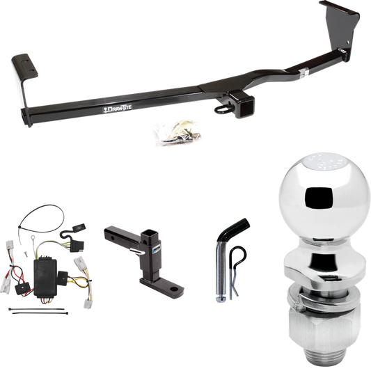 Fits 2010-2012 Hyundai Santa Fe Trailer Hitch Tow PKG w/ 4-Flat Wiring Harness + Adjustable Drop Rise Ball Mount + Pin/Clip + 2" Ball By Draw-Tite