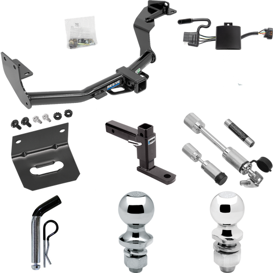 Fits 2019-2020 Hyundai Santa Fe Trailer Hitch Tow PKG w/ 4-Flat Wiring Harness + Adjustable Drop Rise Ball Mount + Pin/Clip + 2" Ball + 1-7/8" Ball + Dual Hitch & Coupler Locks By Reese Towpower