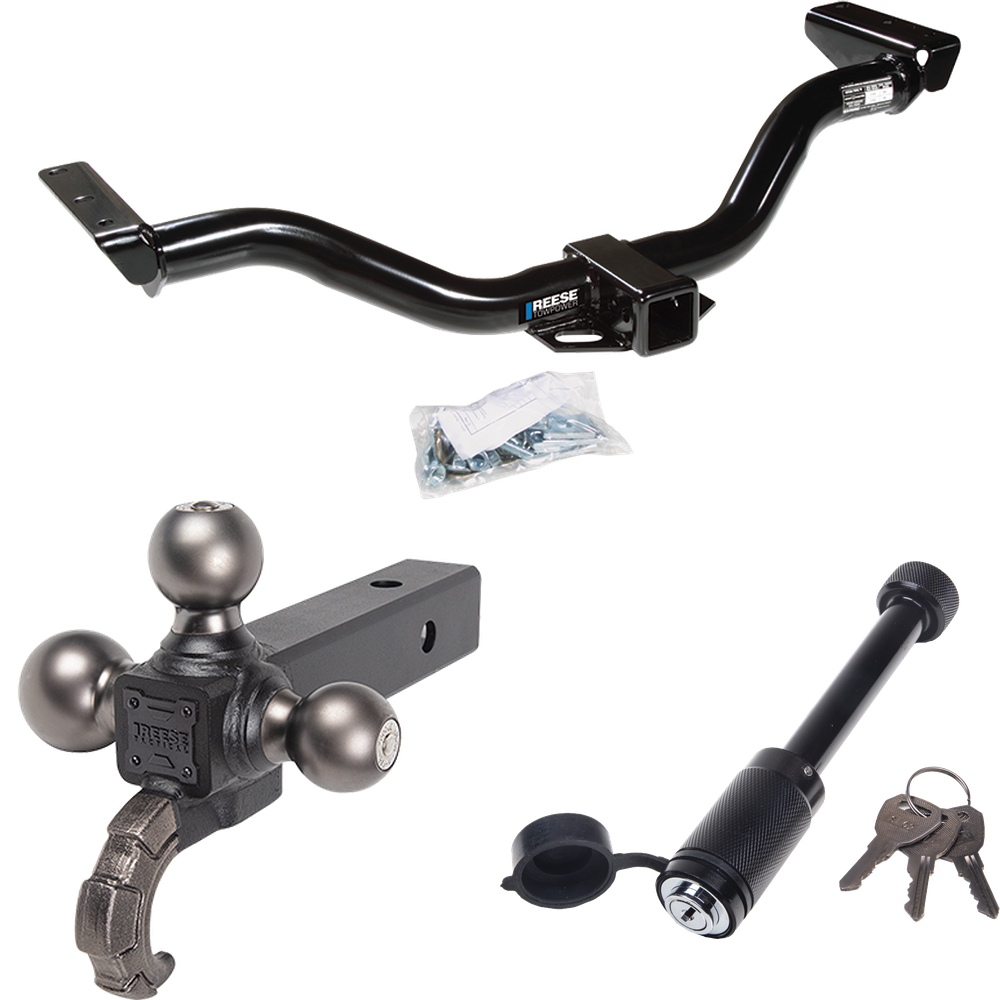 Fits 2000-2004 Nissan Xterra Trailer Hitch Tow PKG + Triple Ball Tactical Ball Mount 1-7/8" & 2" & 2-5/16" Balls w/ Tow Hook + Tactical Dogbone Lock (For w/Factory Tow Package Models) By Reese Towpower