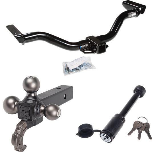 Fits 2000-2004 Nissan Xterra Trailer Hitch Tow PKG + Triple Ball Tactical Ball Mount 1-7/8" & 2" & 2-5/16" Balls w/ Tow Hook + Tactical Dogbone Lock (For w/Factory Tow Package Models) By Reese Towpower