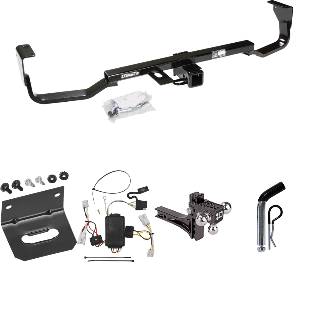 Fits 2007-2009 Hyundai Santa Fe Trailer Hitch Tow PKG w/ 4-Flat Wiring Harness + Adjustable Drop Rise Triple Ball Ball Mount 1-7/8" & 2" & 2-5/16" Trailer Balls + Pin/Clip + Wiring Bracket By Draw-Tite