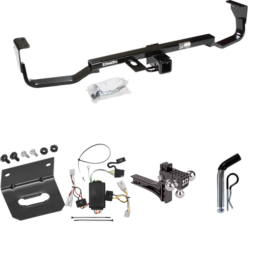 Fits 2007-2009 Hyundai Santa Fe Trailer Hitch Tow PKG w/ 4-Flat Wiring Harness + Adjustable Drop Rise Triple Ball Ball Mount 1-7/8" & 2" & 2-5/16" Trailer Balls + Pin/Clip + Wiring Bracket By Draw-Tite